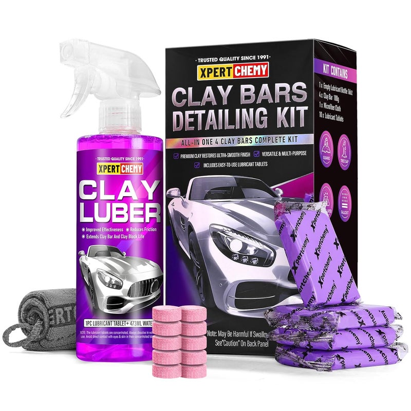XPERTCHEMY Car Clay Bars Auto Detailing 4 Pack 400g(4x100g) and Clay bar Lubricant Tablets 10 Pack(1pcs=16 oz) Clay bar kit, Spray Bottle and Microfiber Towel for Car Detailing - Image 1